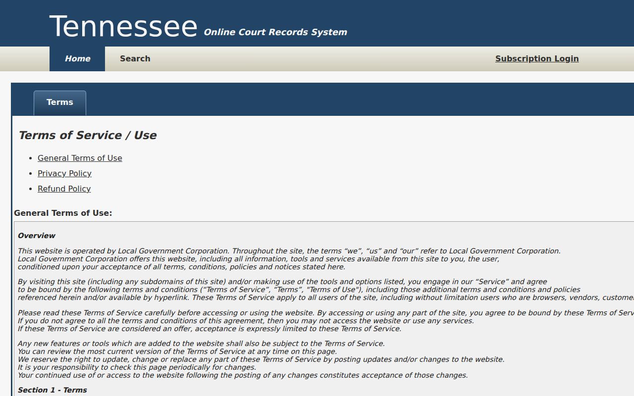 Hancock County case lookup TnCIS accuracy terms