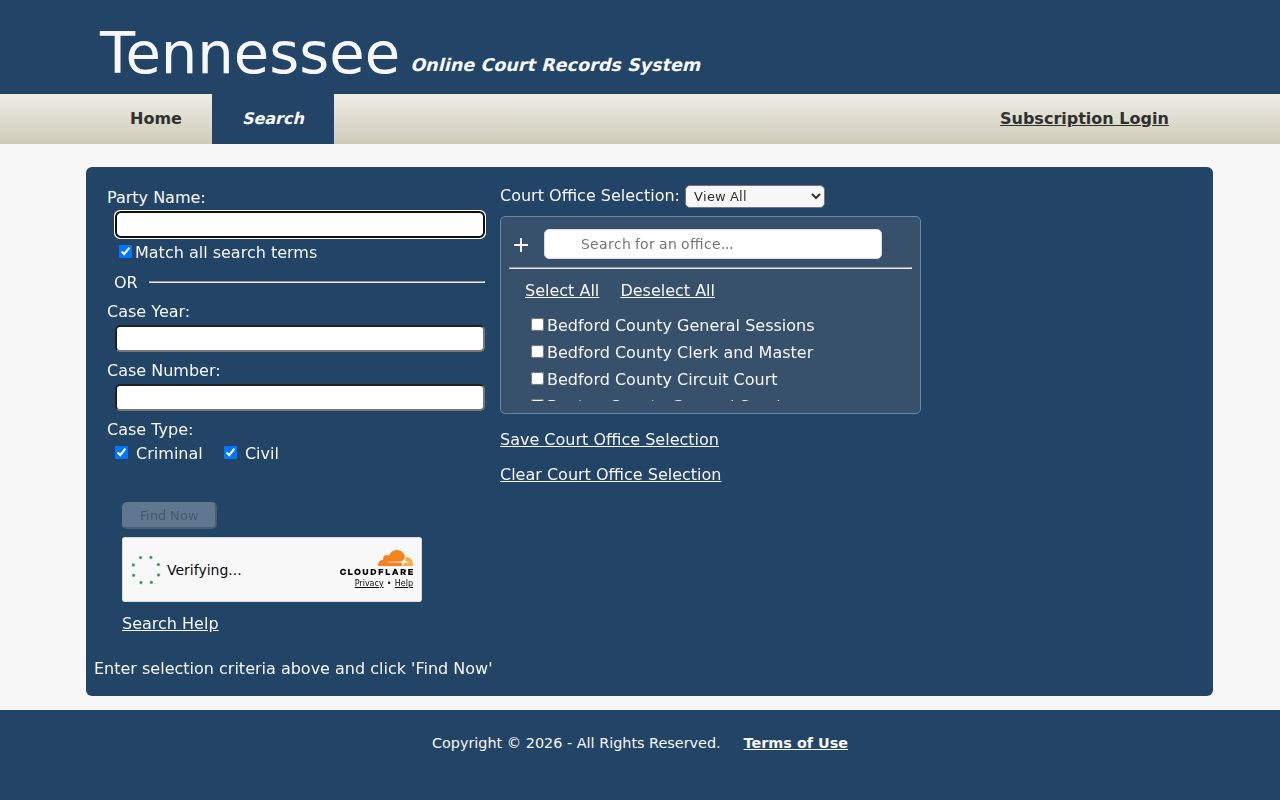 Hancock County case lookup TnCIS search form