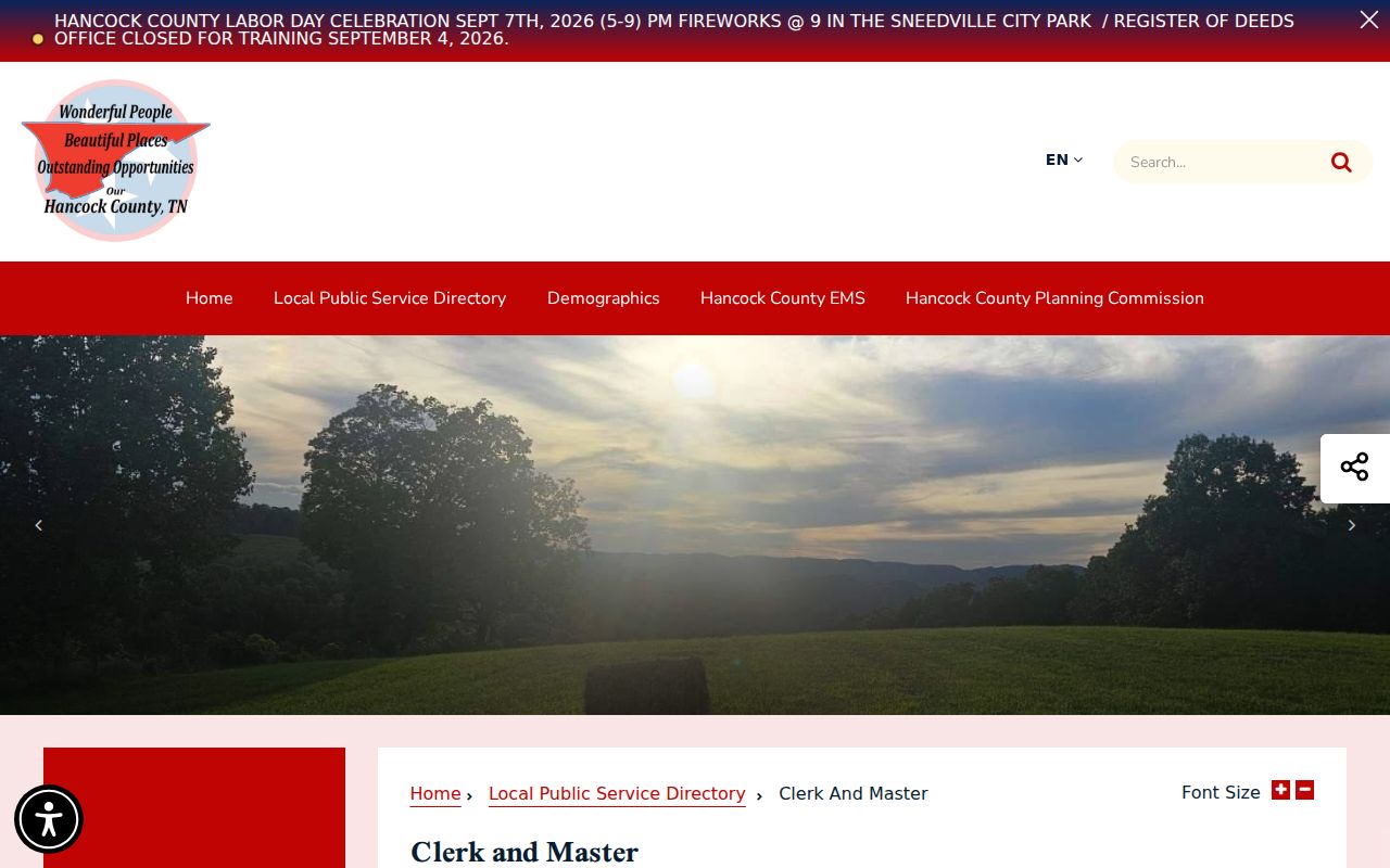 Hancock County Clerk and Master page for civil and Chancery dockets