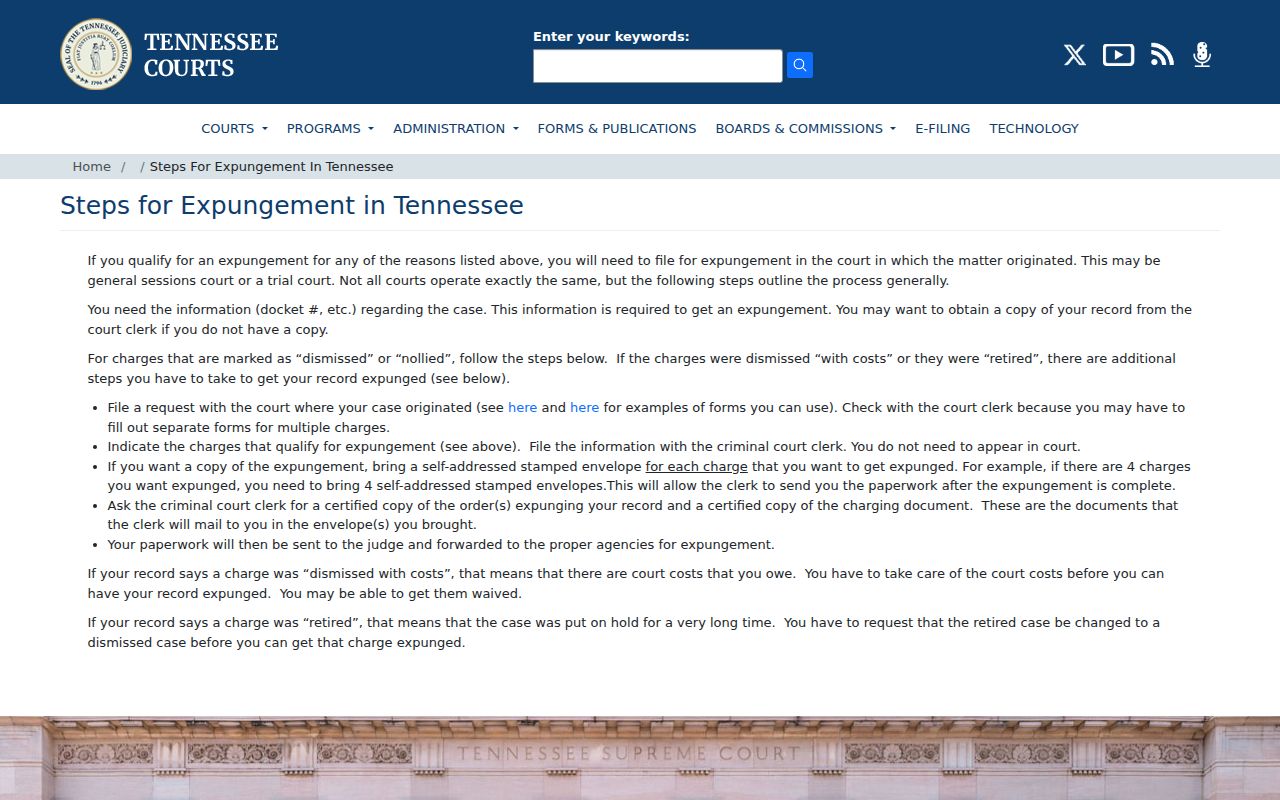 Tennessee court expungement steps for a Hancock criminal case