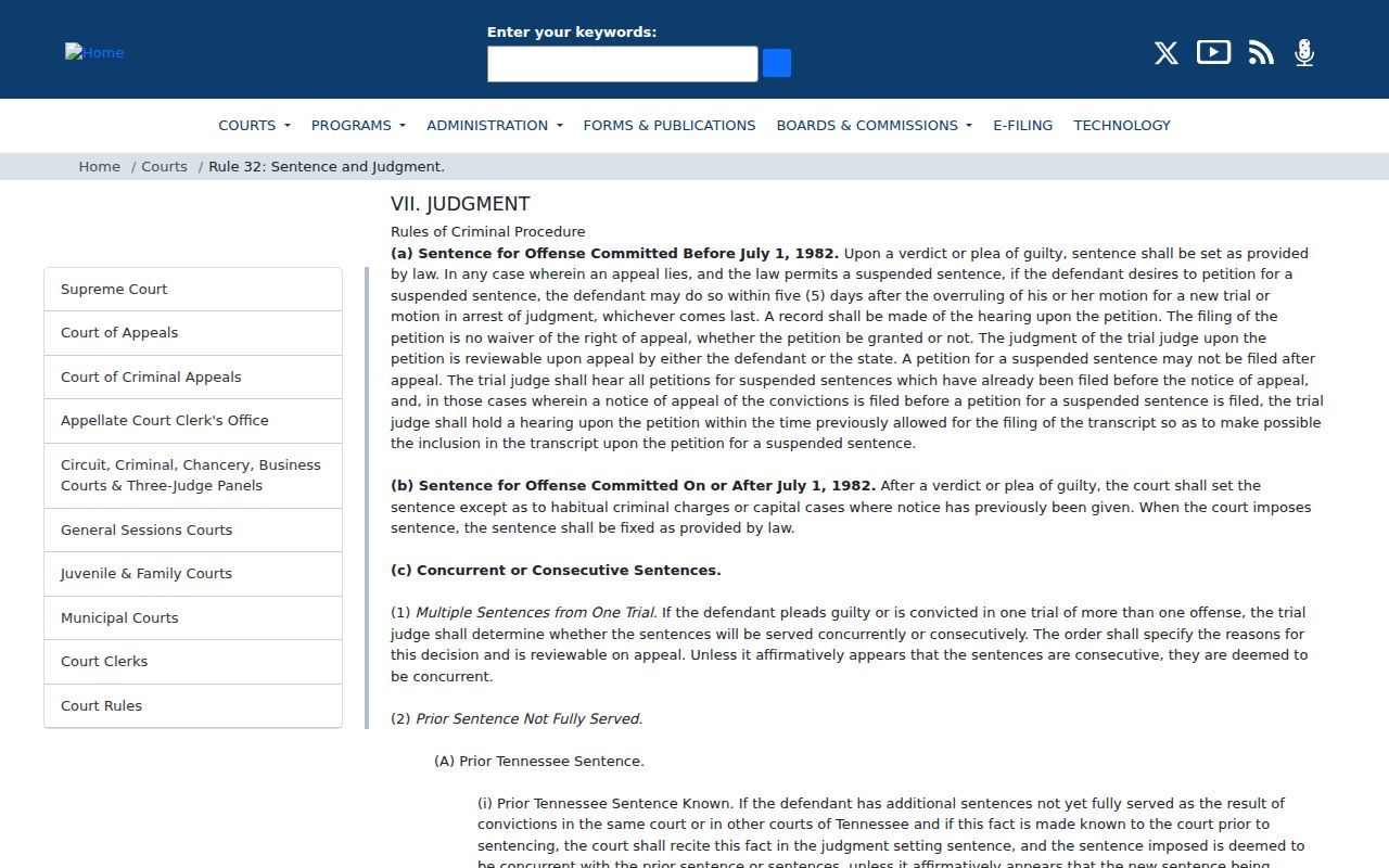Tennessee Rule 32 judgment requirements for Hancock County criminal dockets