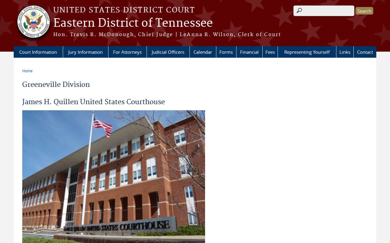 Eastern District Greeneville federal courthouse page