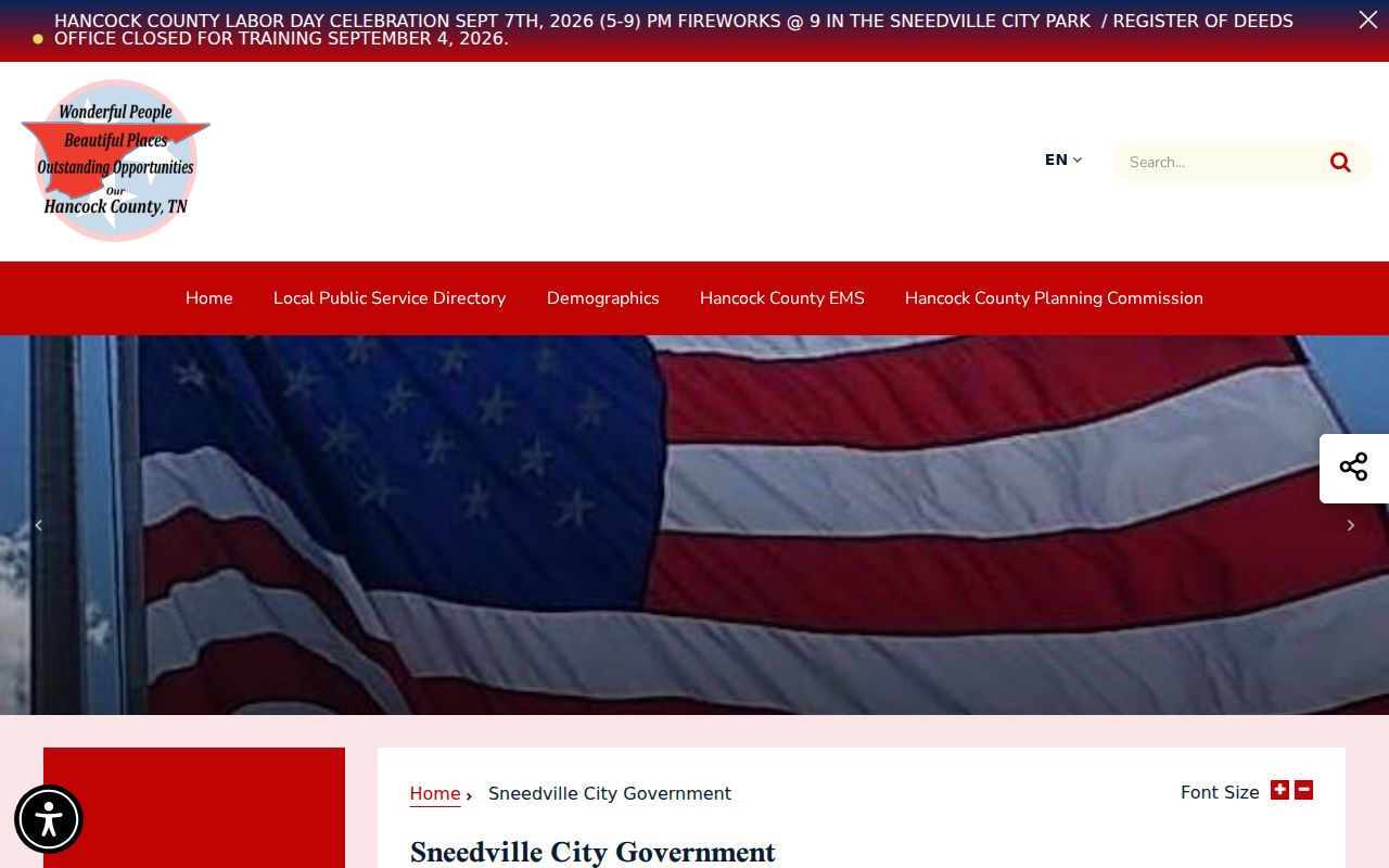 Official Sneedville City Government page with Sneedville City Hall and municipal service contacts